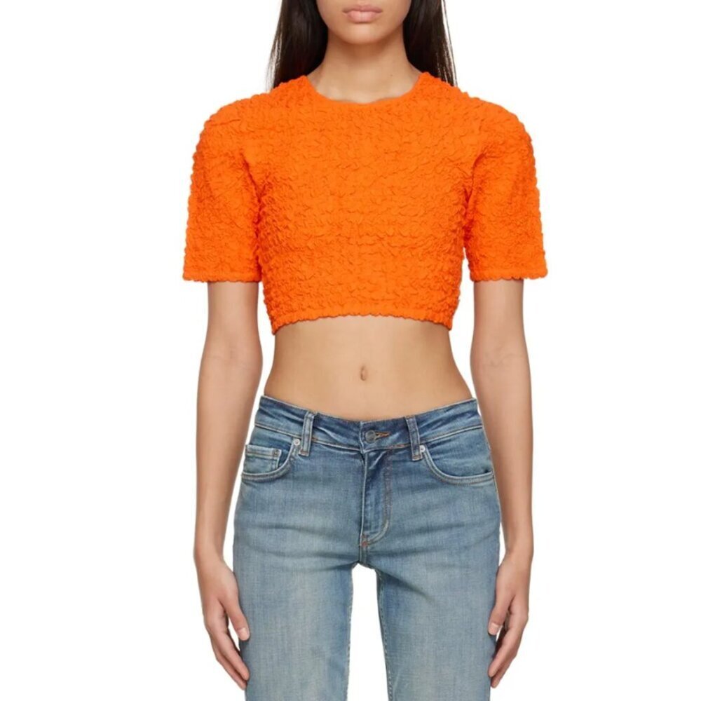 Ganni Orange Textured Crop Top